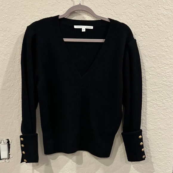 Veronica Beard Sweaters - Veronica Beard Black V-Neck Ribbed Sweater with Gold Buttons size XL